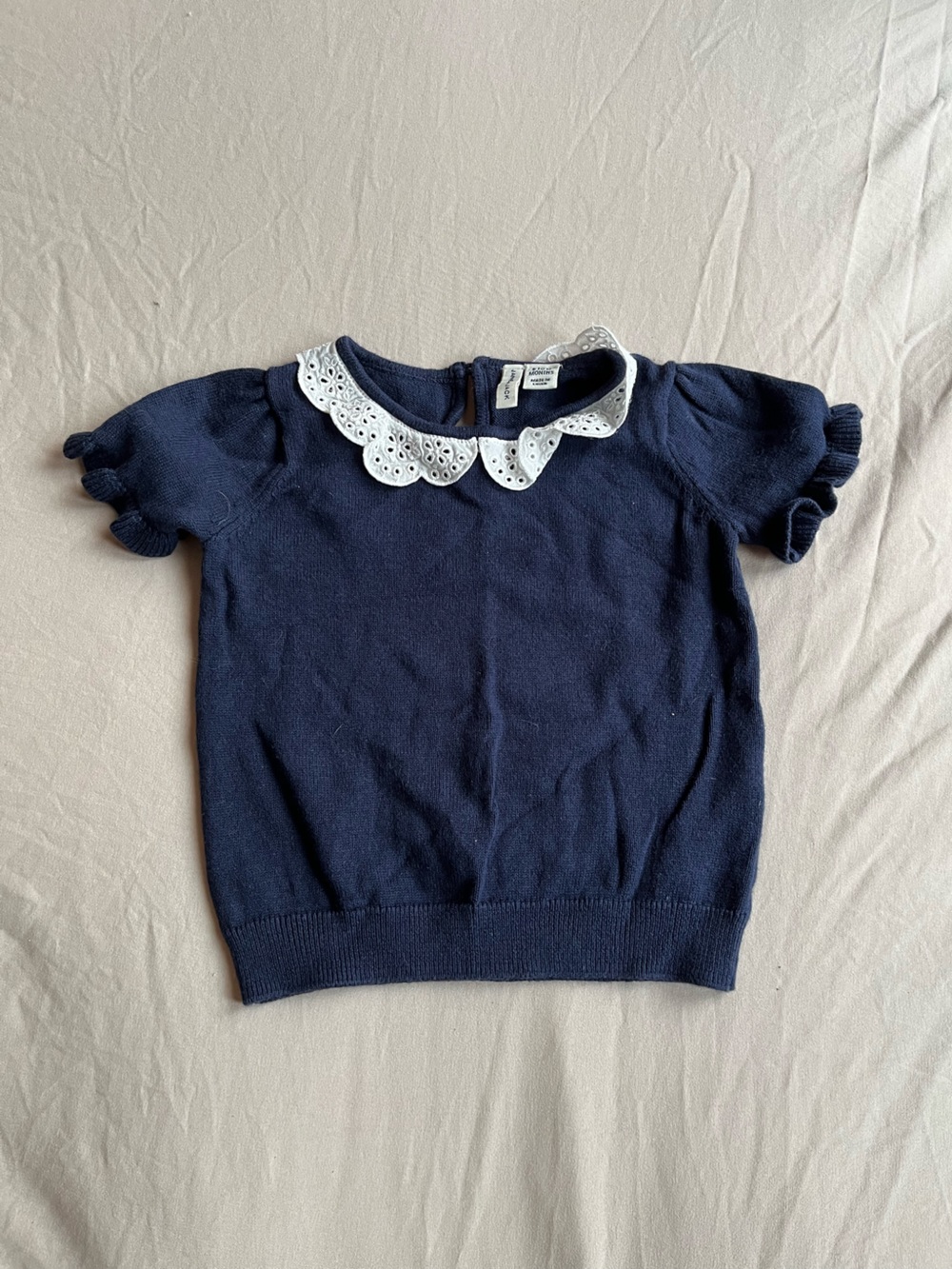 Janie and Jack Navy Knit Top with White Collar